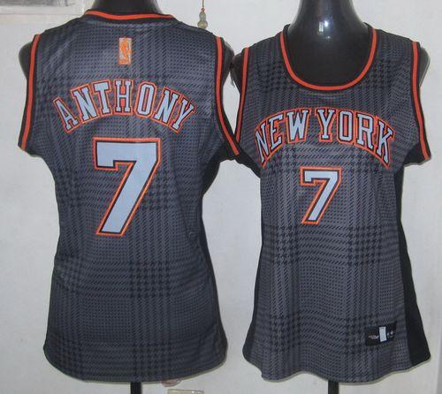 Knicks #7 Carmelo Anthony Black Women's Rhythm Fashion Stitched NBA Jersey