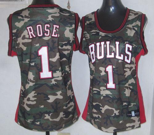 Bulls #1 Derrick Rose Camo Women's Stealth Collection Stitched NBA Jersey