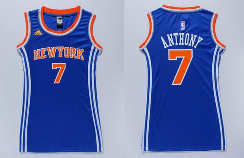 Knicks #7 Carmelo Anthony Blue Women's Dress Stitched NBA Jersey