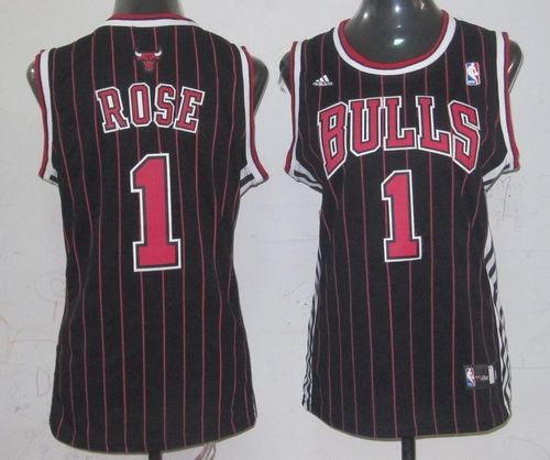 Bulls #1 Derrick Rose Black Strip Women's Fashion Stitched NBA Jersey