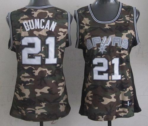 Spurs #21 Tim Duncan Camo Women's Stealth Collection Stitched NBA Jersey