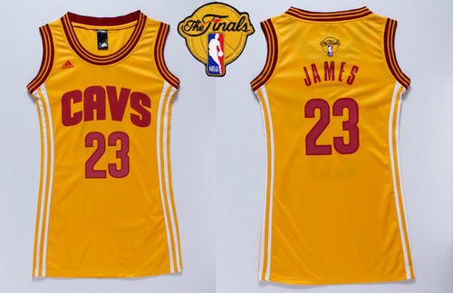 Cavaliers #23 LeBron James Gold The Finals Patch Women's Dress Stitched NBA Jersey