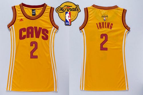 Cavaliers #2 Kyrie Irving Gold The Finals Patch Women's Dress Stitched NBA Jersey