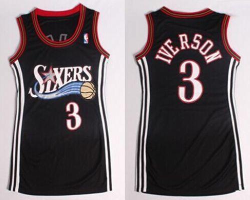 76ers #3 Allen Iverson Black Women's Dress Stitched NBA Jersey
