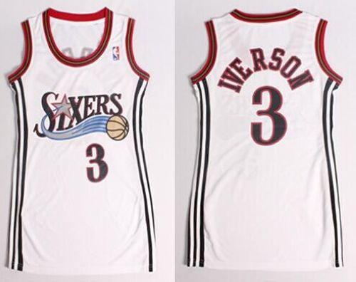 76ers #3 Allen Iverson White Women's Dress Stitched NBA Jersey