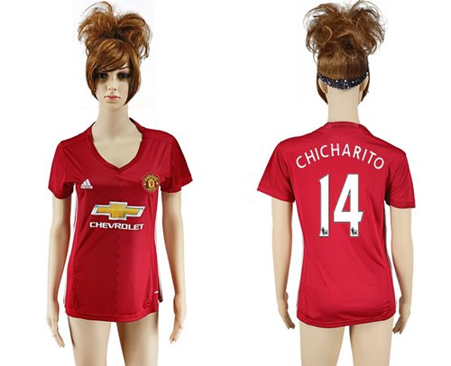 Women's Manchester United #14 Chicharito Red Home Soccer Club Jersey