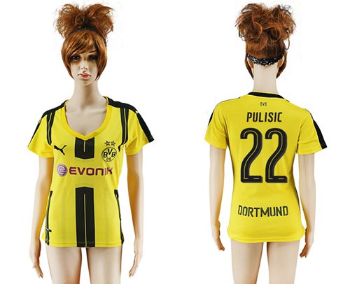 Women's Dortmund #22 Pulisic Home Soccer Club Jersey
