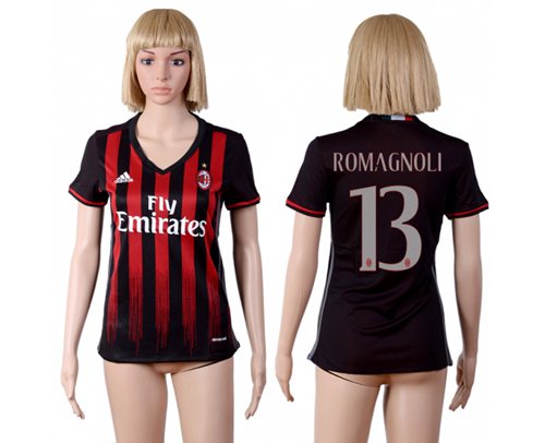 Women's AC Milan #13 Romagnoli Home Soccer Club Jersey