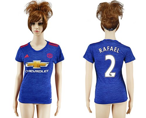 Women's Manchester United #2 Rafael Away Soccer Club Jersey