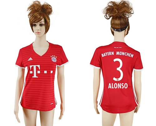 Women's Bayern Munchen #3 Alonso Home Soccer Club Jersey