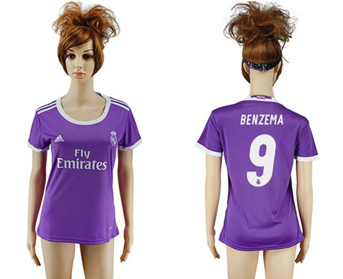 Women's Real Madrid #9 Benzema Away Soccer Club Jersey