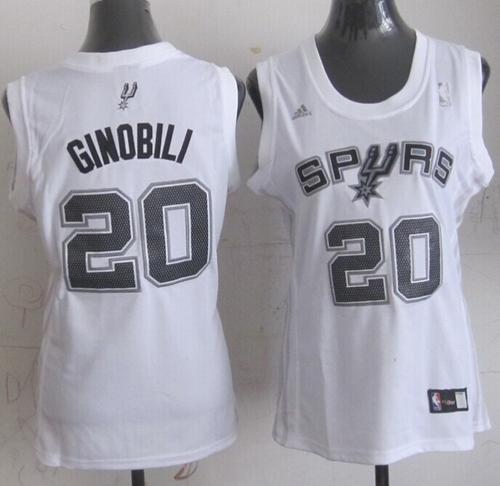 Spurs #20 Manu Ginobili White Women's Fashion Stitched NBA Jersey