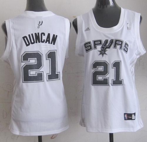 Spurs #21 Tim Duncan White Women's Fashion Stitched NBA Jersey