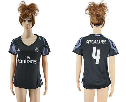 Women's Real Madrid #4 Sergio Ramos Sec Away Soccer Club Jersey