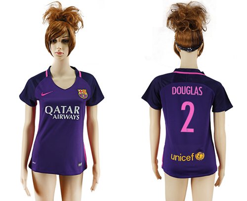 Women's Barcelona #2 Douglas Away Soccer Club Jersey
