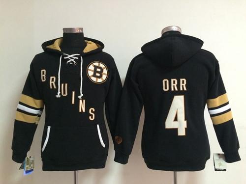 Boston Bruins #4 Bobby Orr Black Women's Old Time Heidi NHL Hoodie