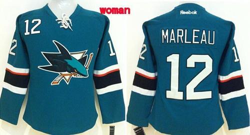 Sharks #12 Patrick Marleau Teal Women's Home Stitched NHL Jersey