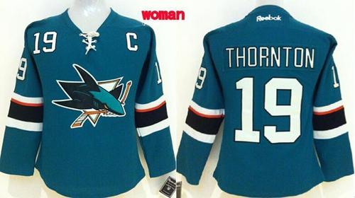 Sharks #19 Joe Thornton Teal Women's Home Stitched NHL Jersey