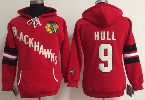 Chicago Blackhawks #9 Bobby Hull Red Women's Old Time Heidi NHL Hoodie
