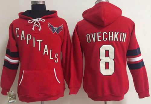 Washington Capitals #8 Alex Ovechkin Red Women's Old Time Heidi NHL Hoodie