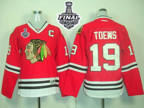 Blackhawks #19 Janathan Toews Red Women's Home 2015 Stanley Cup Stitched NHL Jersey