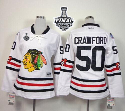 Blackhawks #50 Corey Crawford White 2015 Winter Classic Women's 2015 Stanley Cup Stitched NHL Jersey