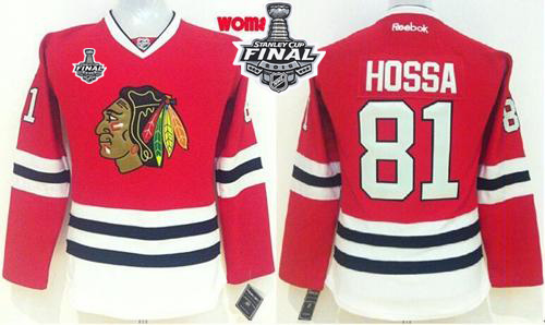 Blackhawks #81 Marian Hossa Red Women's Home 2015 Stanley Cup Stitched NHL Jersey