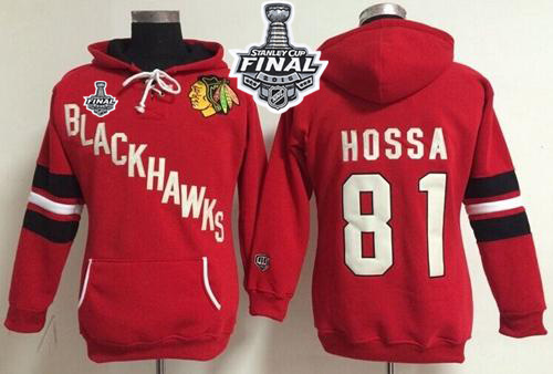 Chicago Blackhawks #81 Marian Hossa Red Women's Old Time Heidi 2015 Stanley Cup NHL Hoodie