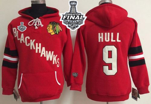 Chicago Blackhawks #9 Bobby Hull Red Women's Old Time Heidi 2015 Stanley Cup NHL Hoodie