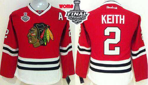 Blackhawks #2 Duncan Keith Red Home Women's 2015 Stanley Cup Stitched NHL Jersey