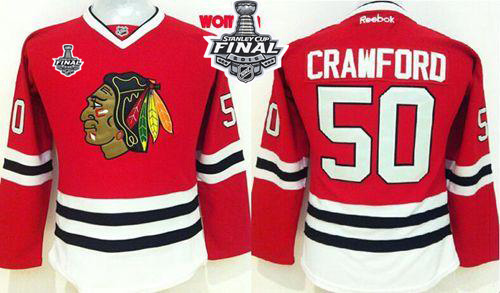Blackhawks #50 Corey Crawford Red Home Women's 2015 Stanley Cup Stitched NHL Jersey