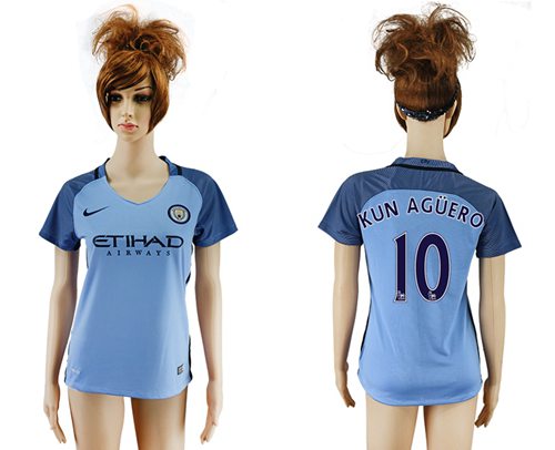 Women's Manchester City #10 Kun Aguero Home Soccer Club Jersey