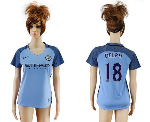 Women's Manchester City #18 Delph Home Soccer Club Jersey