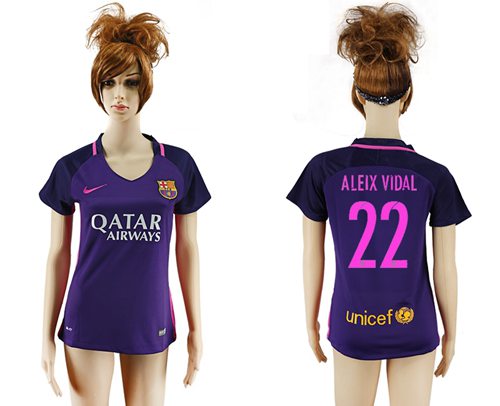 Women's Barcelona #22 Aleix Vidal Away Soccer Club Jersey