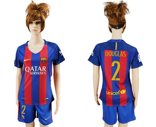 Women's Barcelona #2 Douglas Home Soccer Club Jersey