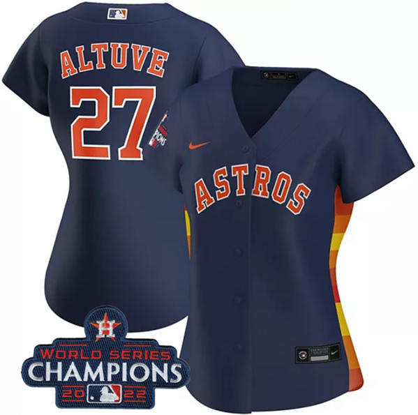 Women's Houston Astros #27 Jose Altuve Navy 2022 World Series Champions Cool Base Stitched Baseball Jersey(Run Small)