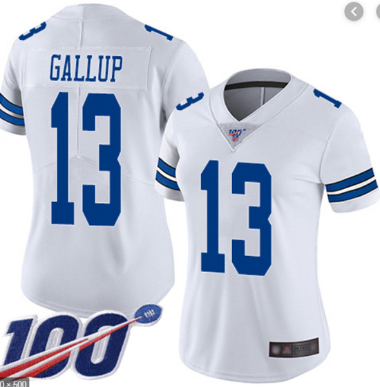 Women's Dallas Cowboys #13 Michael Gallup 100th Season White Vapor Untouchable Limited Stitched NFL Jersey