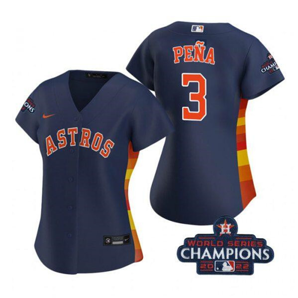 Women's Houston Astros #3 Jeremy Peña Navy 2022 World Series Champions Cool Base Stitched Baseball Jersey(Run Small)
