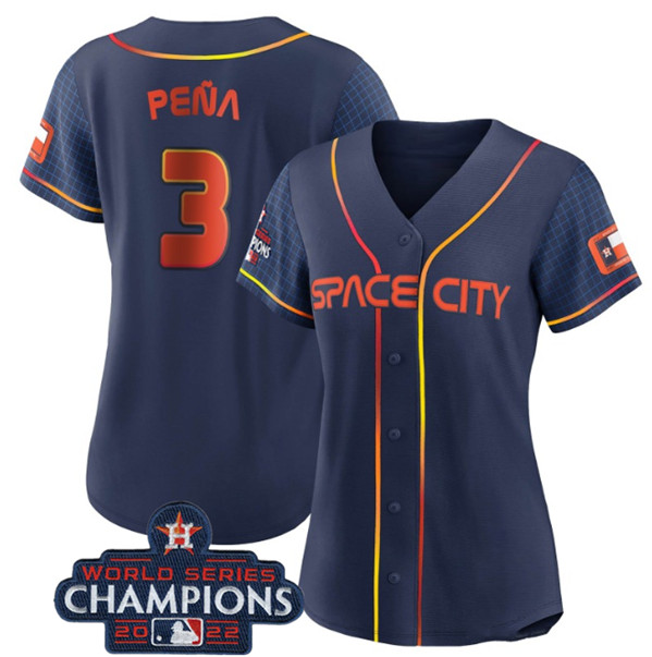 Women's Houston Astros #3 Jeremy Peña Navy 2022 World Series Champions City Connect Stitched Baseball Jersey(Run Small)