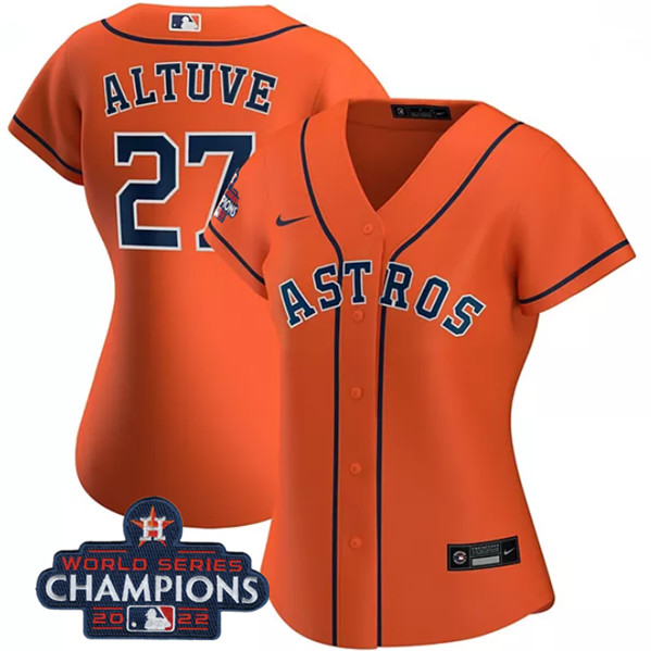 Women's Houston Astros #27 Jose Altuve Orange 2022 World Series Champions Cool Base Stitched Baseball Jersey(Run Small)