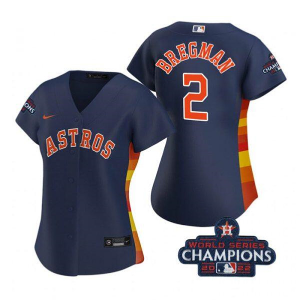 Women's Houston Astros #2 Alex Bregman Navy 2022 World Series Champions Cool Base Stitched Baseball Jersey(Run Small)