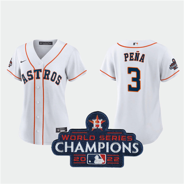 Women's Houston Astros #3 Jeremy Peña White 2022 World Series Champions Stitched Baseball Jersey(Run Small)