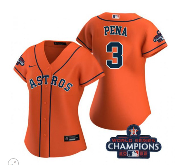 Women's Houston Astros #3 Jeremy Peña Orange 2022 World Series Champions Cool Base Stitched Baseball Jersey(Run Small)