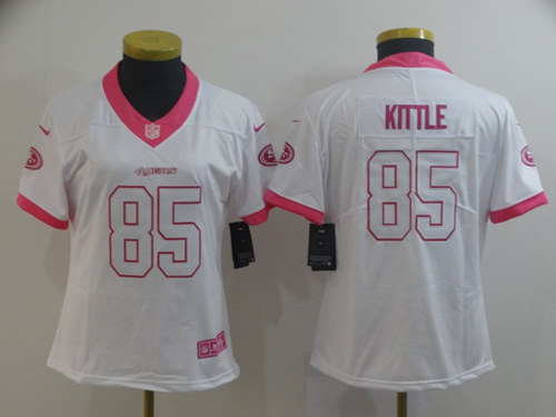 Women's NFL San Francisco 49ers #85 George Kittle White/Pink Vapor Untouchable Limited Stitched Jersey（Run Small)