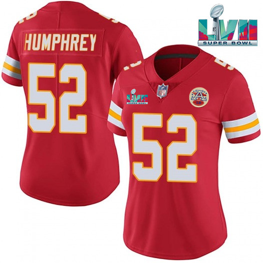 Women's Kansas City Chiefs #52 Creed Humphrey Red Super Bowl LVII Patch Vapor Stitched Jersey(Run Small)