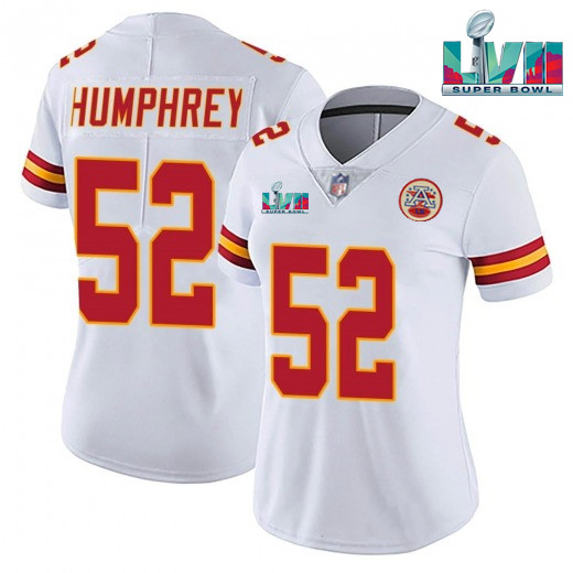 Women's Kansas City Chiefs #52 Creed Humphrey White Super Bowl LVII Patch Vapor Stitched Jersey(Run Small)