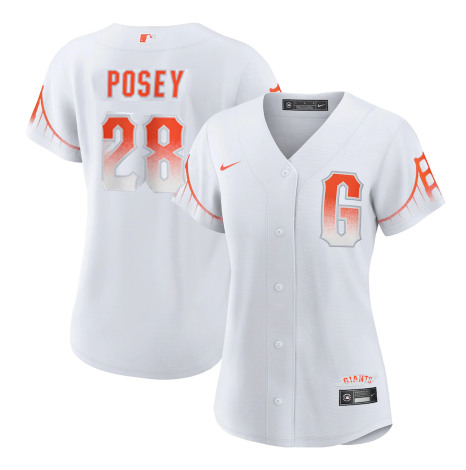 Women's San Francisco Giants #28 Buster Posey White City Connect Cool Base Stitched Jersey（Run Small）