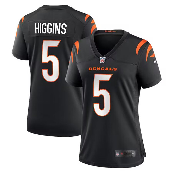 Women's Cincinnati Bengals #5 Tee Higgins Black Stitched Game Jersey(Run Small)