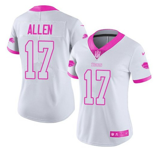 Women's Buffalo Bills #17 Josh Allen White/Pink Vapor Untouchable Limited Stitched NFL Jersey