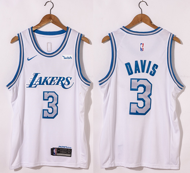 Women Los Angeles Lakers #3 Anthony Davis White City Edition 2020-21 New Blue Silver Logo Stitched NBA Jersey